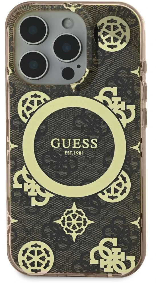 Guess IML Peony On 4G Background MagSafe Case Apple iPhone 16 Pro – dėklas telefonui rudos spalvos