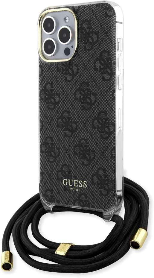 Dėklas GUESS GUHCP15XHC4SEK IPHONE 15 PRO MAX 6.7 "Juodas/Juodas HARDCASE CROSSBODY CORD 4G PRINT