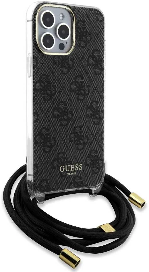 Dėklas GUESS GUHCP15XHC4SEK IPHONE 15 PRO MAX 6.7 "Juodas/Juodas HARDCASE CROSSBODY CORD 4G PRINT