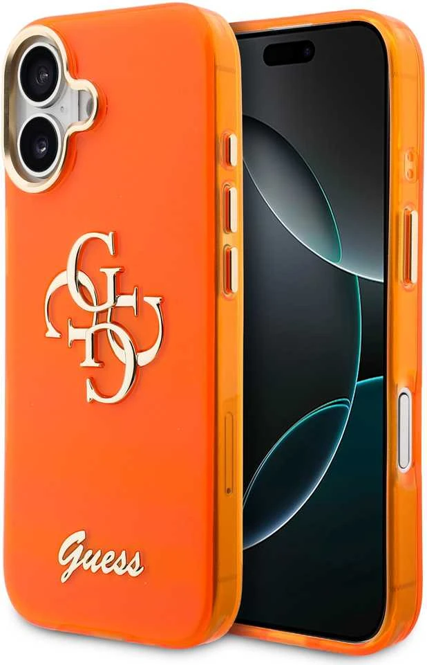 Guess IML 4G Script Metal Logo dėklas skirtas iPhone 17 Oranžinis
