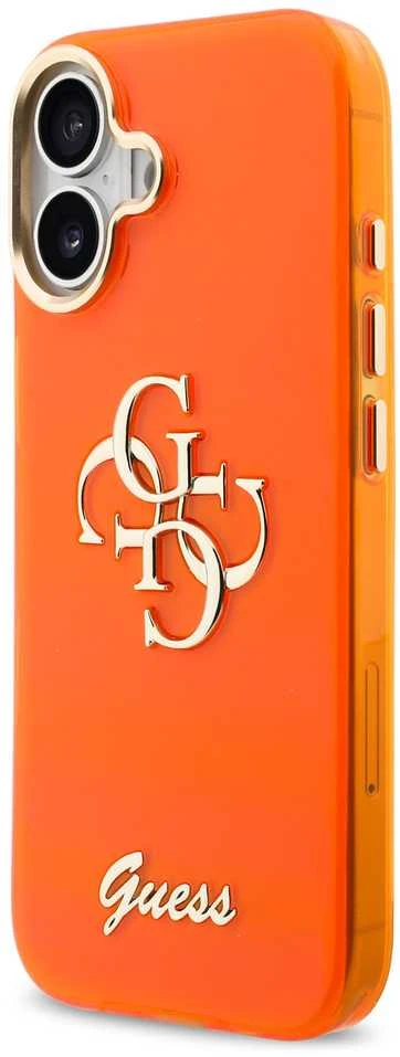 Guess IML 4G Script Metal Logo dėklas skirtas iPhone 17 Oranžinis