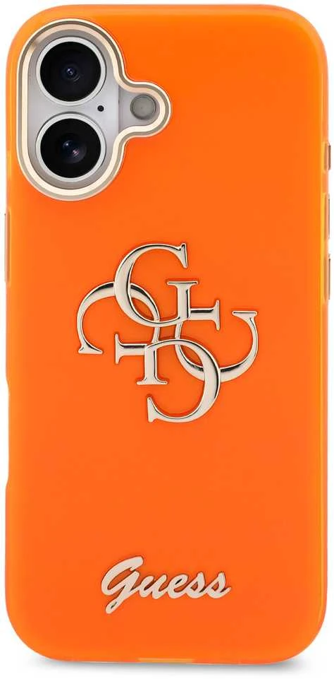 Guess IML 4G Script Metal Logo dėklas skirtas iPhone 17 Oranžinis