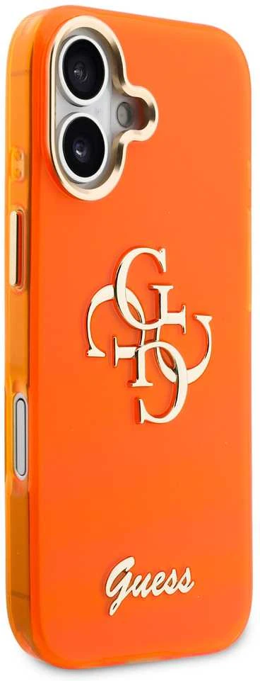 Guess IML 4G Script Metal Logo dėklas skirtas iPhone 17 Oranžinis