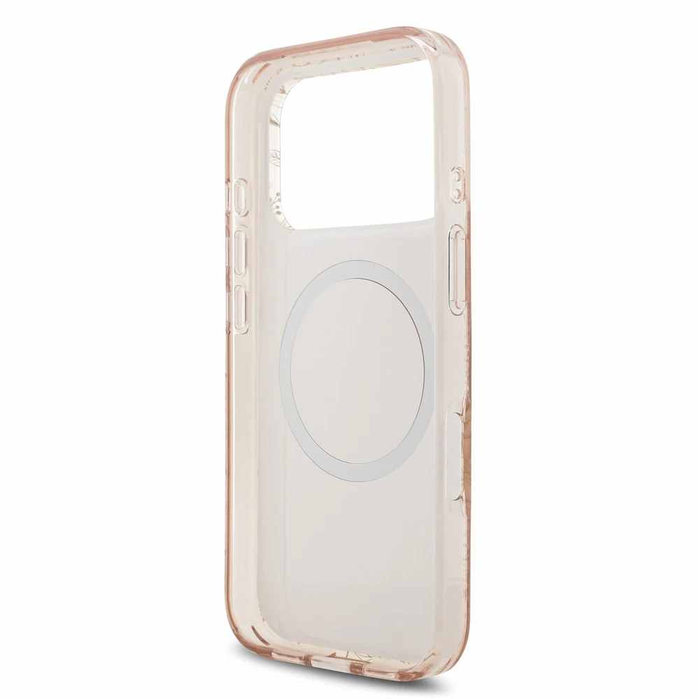 Dėklas Guess IML Flowers Allover Strap MagSafe Case, skirtas iPhone 18 Pro, rožinė
