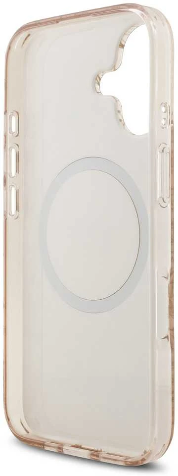 „Guess IML Flowers Electro Pearl Strap MagSafe“ dėklas Apple iPhone 17 telefonui, rožinis