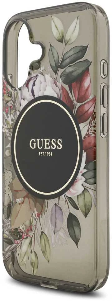 Guess IML Flowers Strap MagSafe dėklas skirtas Apple iPhone 17 juodos spalvos