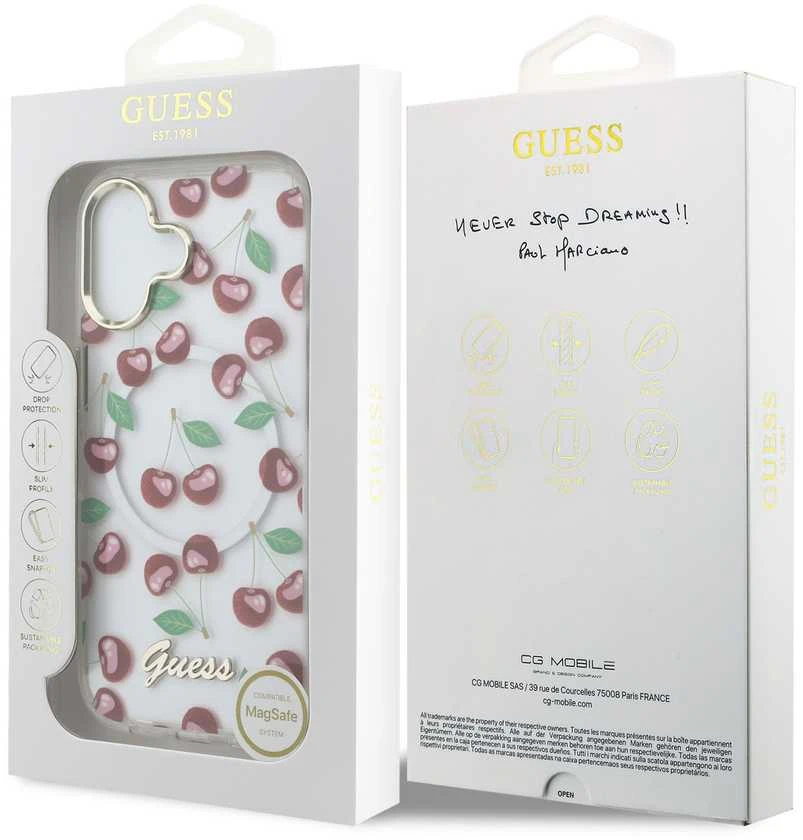 Guess IML Glitter Cherry MagSafe dėklas skirtas Apple iPhone 17