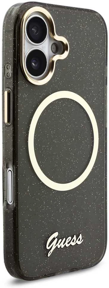 Guess IML Glitter Script Strap MagSafe dėklas skirtas iPhone 17 Juodas