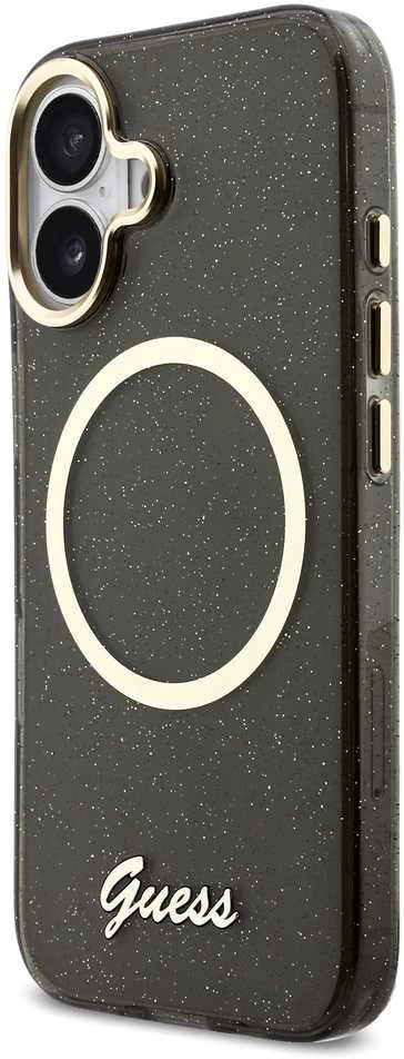Guess IML Glitter Script Strap MagSafe dėklas skirtas iPhone 17 Juodas