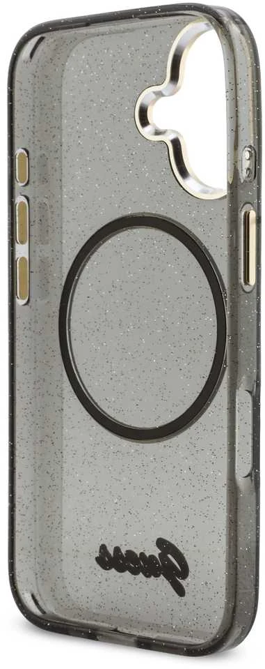 Guess IML Glitter Script Strap MagSafe dėklas skirtas iPhone 17 Juodas