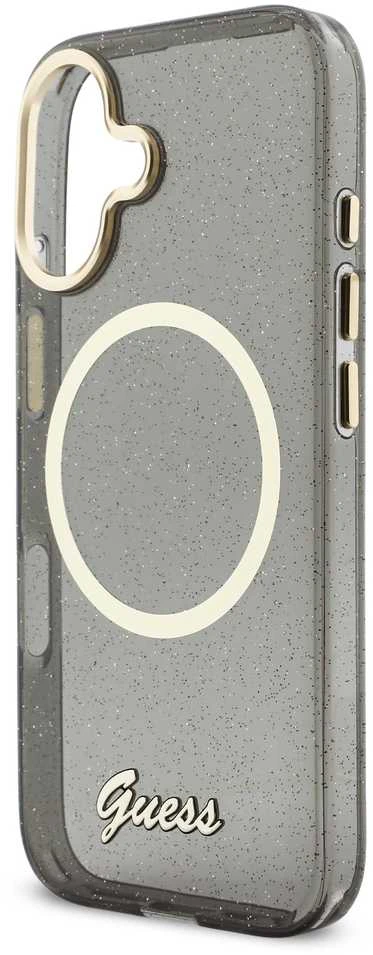 Guess IML Glitter Script Strap MagSafe dėklas skirtas iPhone 17 Juodas