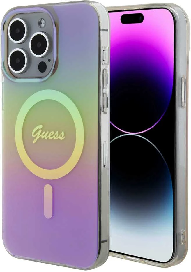 Guess IML Iridescent MagSafe dėklas iPhone 15 Pro - rožinis