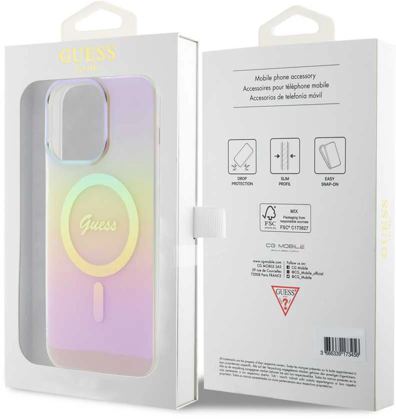 „Guess“ GUHMP15XHITSP iPhone 15 Pro Max 6.7" rausvas/rožinis kietas dėklas IML Iridescent MagSafe