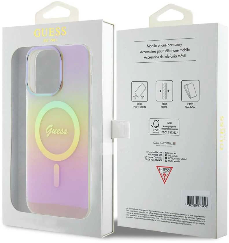 Guess IML Iridescent MagSafe dėklas iPhone 15 Pro - rožinis