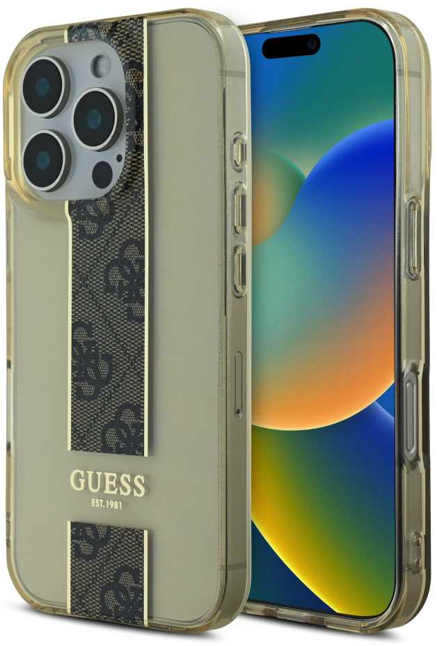 Guess IML Middle 4G Stripe Apple iPhone 16 Pro Max dėklas telefonui rudos spalvos