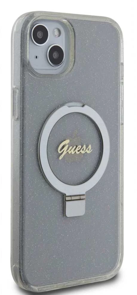 Dėklas GUESS GUHMP15MHRSGSD IPHONE 15 PLUS / 14 PLUS 6.7 "TRANSPARENT / TRANSPARENT HARDCASE RING STAND SCRIPT GLITTER MAGSAFE