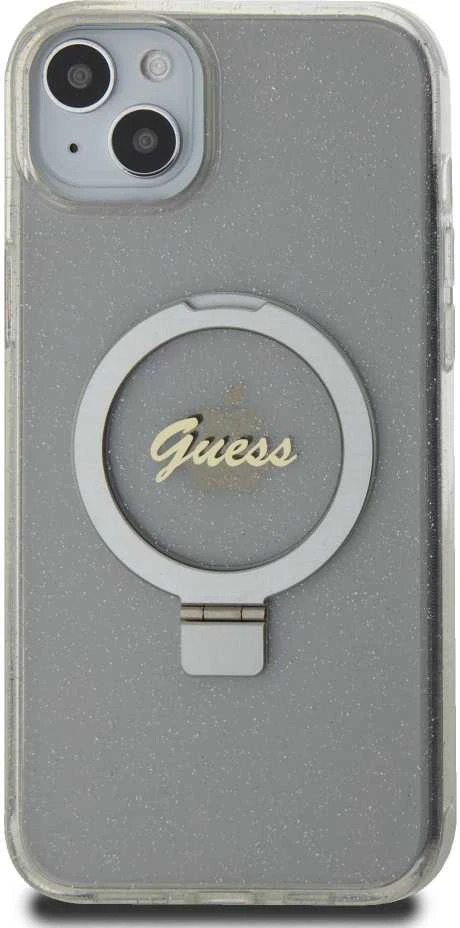 Dėklas GUESS GUHMP15MHRSGSD IPHONE 15 PLUS / 14 PLUS 6.7 "TRANSPARENT / TRANSPARENT HARDCASE RING STAND SCRIPT GLITTER MAGSAFE