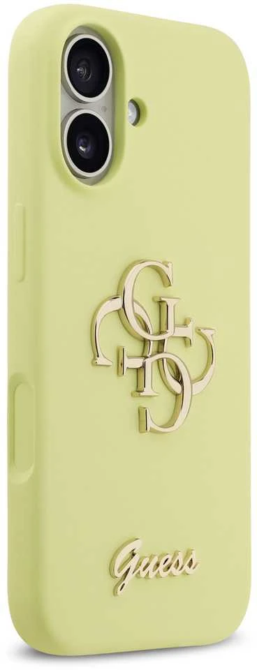 Guess Liquid Silicone 4G Metal Logo dėklas skirtas Apple iPhone 17 geltonos spalvos
