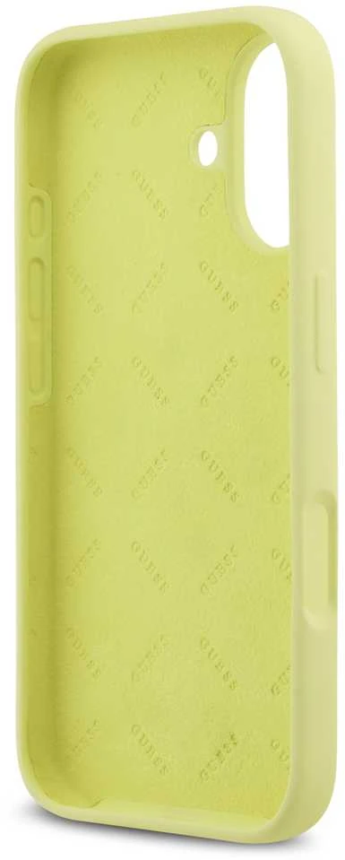 Guess Liquid Silicone 4G Metal Logo dėklas skirtas Apple iPhone 17 geltonos spalvos