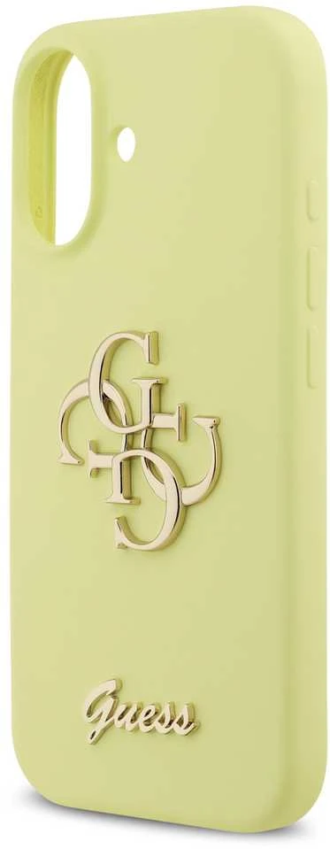 Guess Liquid Silicone 4G Metal Logo dėklas skirtas Apple iPhone 17 geltonos spalvos