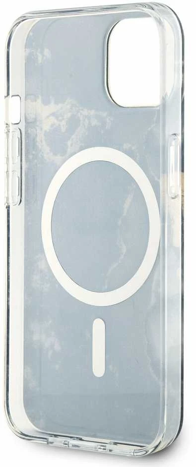 Guess GUHMP14SHTMRSK Apple iPhone 14 / 15 / 136.1″ juodos spalvos kietas dėklas Golden Marble MagSafe