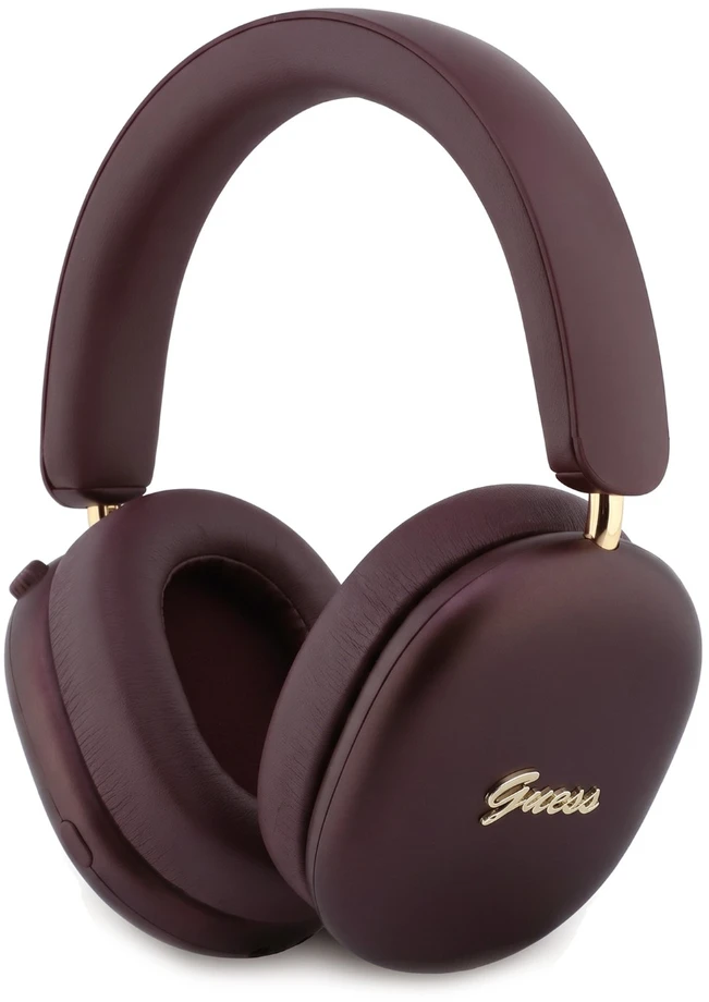 Guess Metallic Finish Auksinė Script Logo ENC belaidės ausinės, bordo spalvos