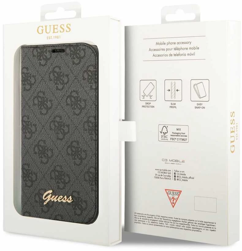 Dėklas Guess GUBKP14XHG4SHK iPhone 14 Pro Max 6,7" juoda/juodas book 4G Vintage Gold Logo