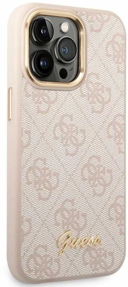 Dėklas Guess PC/TPU 4G Metal Camera Outline Case skirtas iPhone 14 Pro, rožinis