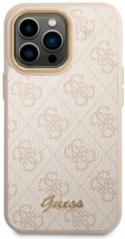 Dėklas Guess PC/TPU 4G Metal Camera Outline Case skirtas iPhone 14 Pro, rožinis