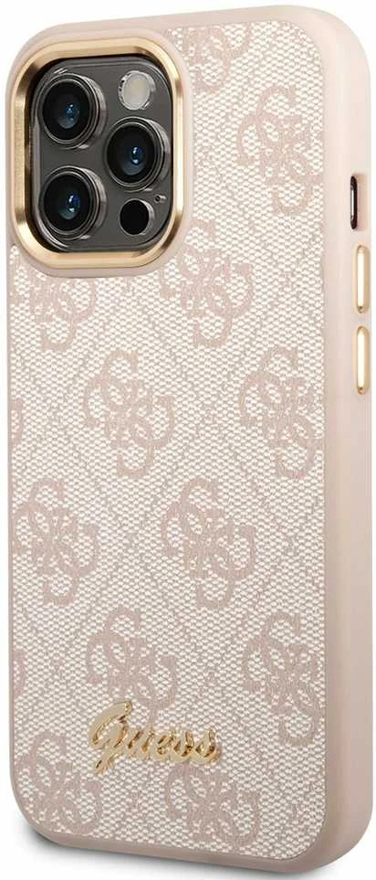 Dėklas Guess PC/TPU 4G Metal Camera Outline Case skirtas iPhone 14 Pro, rožinis