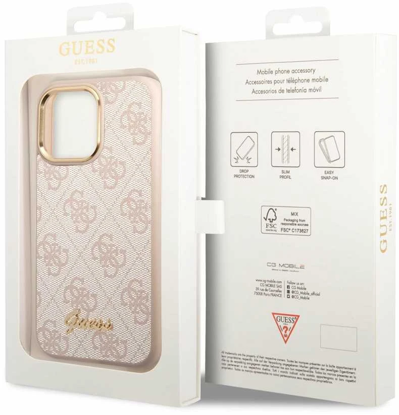 Dėklas Guess PC/TPU 4G Metal Camera Outline Case skirtas iPhone 14 Pro, rožinis
