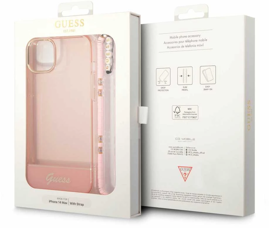 Dėklas GUESS GUHCP14MHGCOHP IPHONE 14 PLUS / 15 PLUS 6.7 "Rožinis / Rožinis HARDCASE TRANSLUENT PEARL STAP