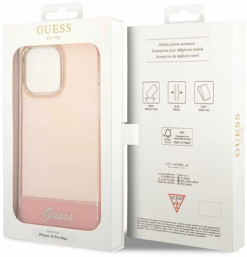 Guess GUHCP14XHGCOP iPhone 14 Pro Max 6,7 colių eilinis/rožinis kietas dėklas, permatomas
