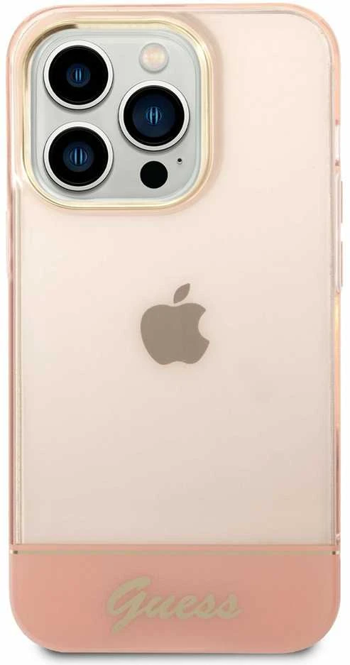 Guess GUHCP14XHGCOP iPhone 14 Pro Max 6,7 colių eilinis/rožinis kietas dėklas, permatomas