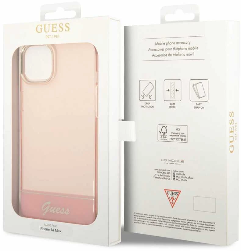 Guess GUHCP14MHGCOP iPhone 14 Plus 6,7 colių eilinis/rožinis kietas dėklas, permatomas