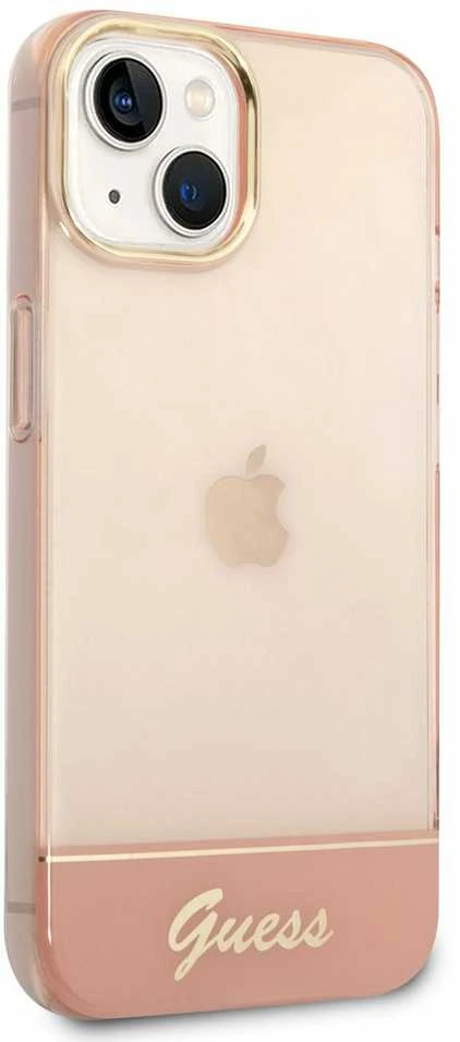 Guess GUHCP14MHGCOP iPhone 14 Plus 6,7 colių eilinis/rožinis kietas dėklas, permatomas