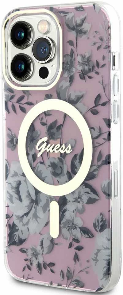 Guess GUHMP14XHCFWSP Apple iPhone 14 Pro Max 6.7″ rožinės spalvos kietas dėklas Flower MagSafe