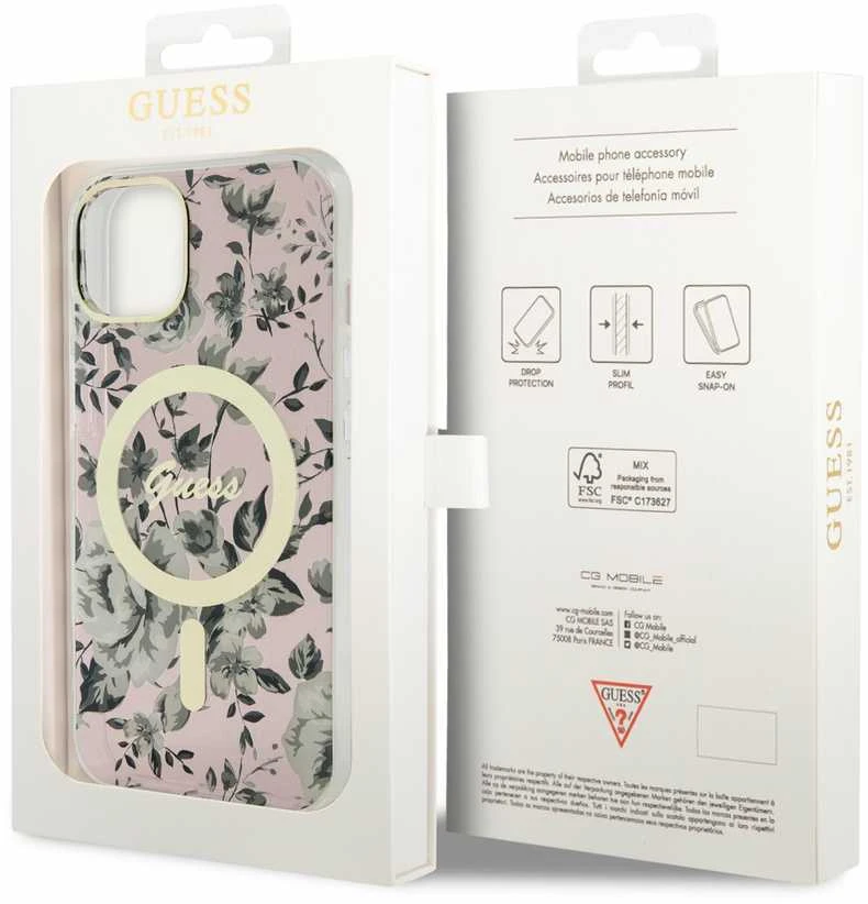 Dėklas GUESS GUHMP14SHCFWSP IPHONE 14/15/13 6.1 "Rožinis / Rožinis HARDCASE FLOWER MAGSAFE