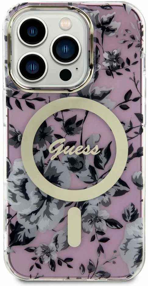 Guess GUHMP14LHCFWSP Apple iPhone 14 Pro 6.1″ rožinės spalvos kietas dėklas Flower MagSafe