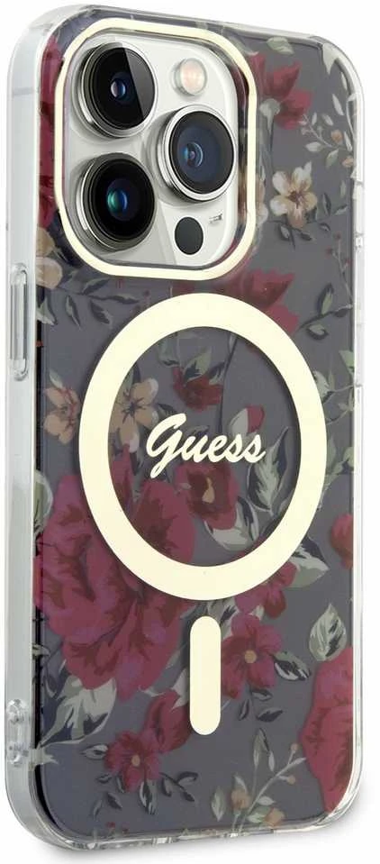 Guess GUHMP14LHCFWSA Apple iPhone 14 Pro 6.1″ khaki kietas dėklas Flower MagSafe