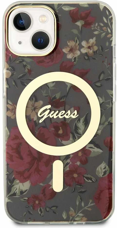 Dėklas GUESS GUHMP14SHCFWSA IPHONE 14/15/13 6.1 "Žalias / KHAKI HARDCASE FLOWER MAGSAFE