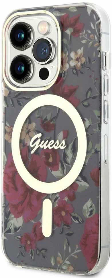 Guess GUHMP14LHCFWSA Apple iPhone 14 Pro 6.1″ khaki kietas dėklas Flower MagSafe