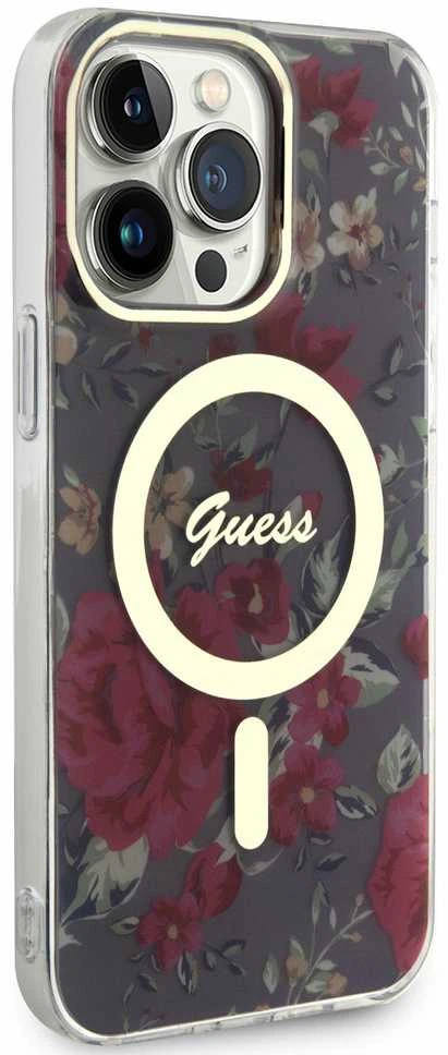 Guess GUHMP14XHCFWSA Apple iPhone 14 Pro Max 6.7″ khaki kietas dėklas Flower MagSafe