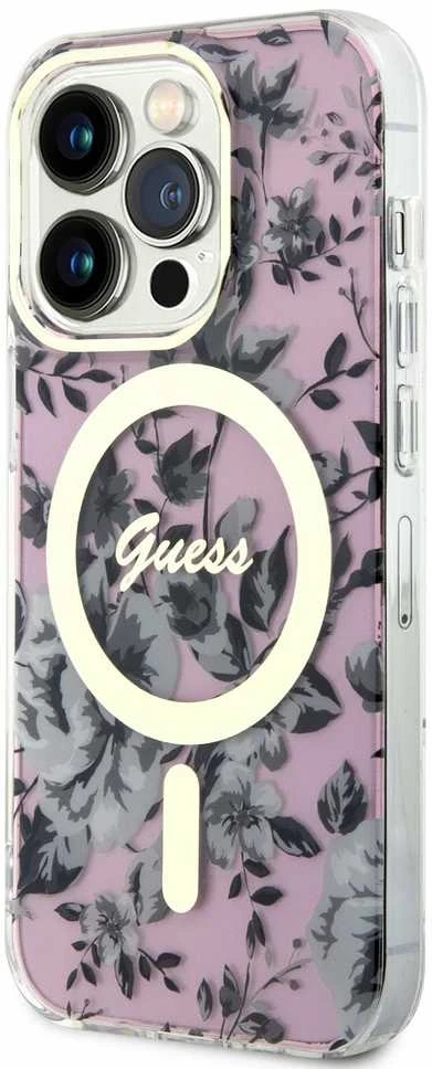Guess GUHMP14LHCFWSP Apple iPhone 14 Pro 6.1″ rožinės spalvos kietas dėklas Flower MagSafe