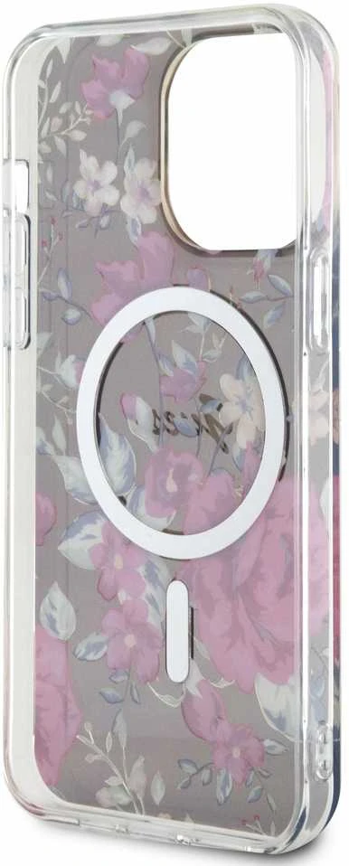 Guess GUHMP14XHCFWSA Apple iPhone 14 Pro Max 6.7″ khaki kietas dėklas Flower MagSafe