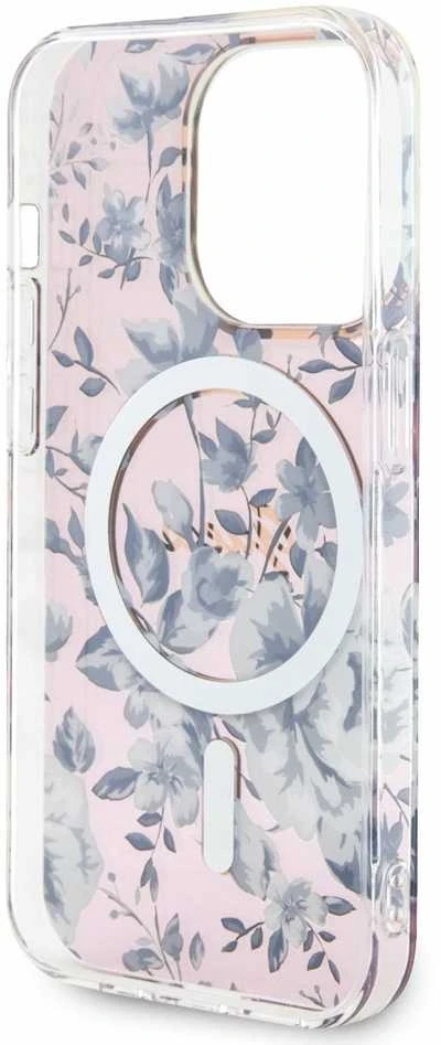 Guess GUHMP14LHCFWSP Apple iPhone 14 Pro 6.1″ rožinės spalvos kietas dėklas Flower MagSafe