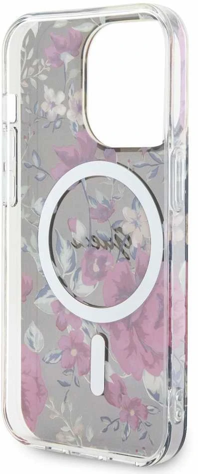 Guess GUHMP14LHCFWSA Apple iPhone 14 Pro 6.1″ khaki kietas dėklas Flower MagSafe