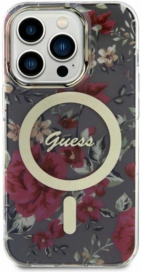 Guess GUHMP14LHCFWSA Apple iPhone 14 Pro 6.1″ khaki kietas dėklas Flower MagSafe