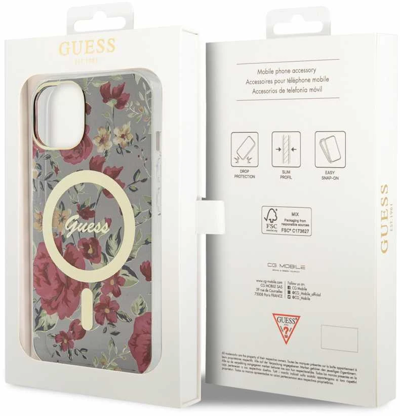Dėklas GUESS GUHMP14SHCFWSA IPHONE 14/15/13 6.1 "Žalias / KHAKI HARDCASE FLOWER MAGSAFE