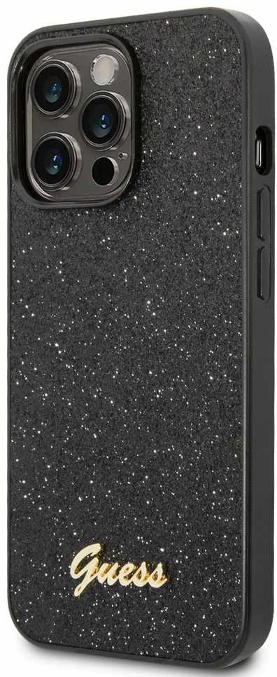 Guess GUHCP14LHGGSHK Apple iPhone 14 Pro 6,1″ juodos spalvos kietas dėklas Glitter Script